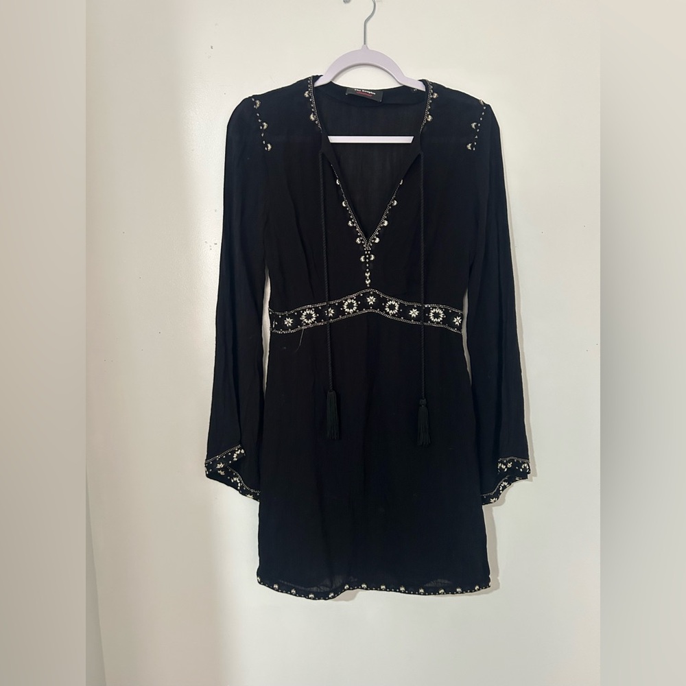 The Kooples Black Tunic with‎ White Embroidery